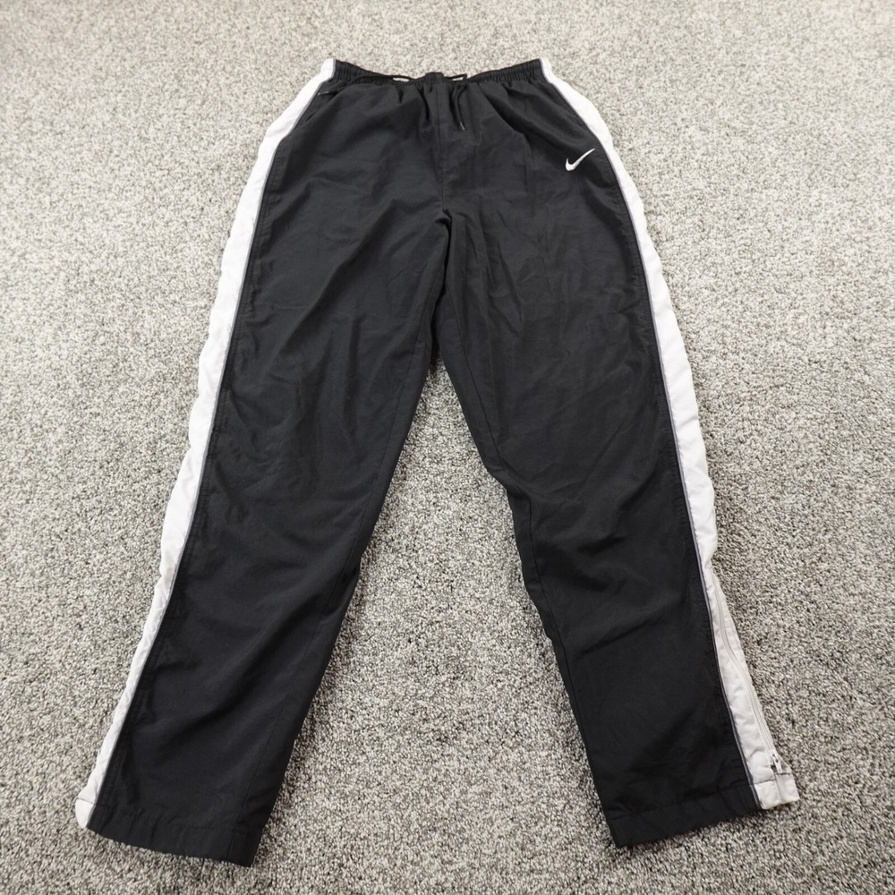 VTG Nike Pants Womens L Black Swoosh Zip Drawstring Track Windbreaker Jogger 90s